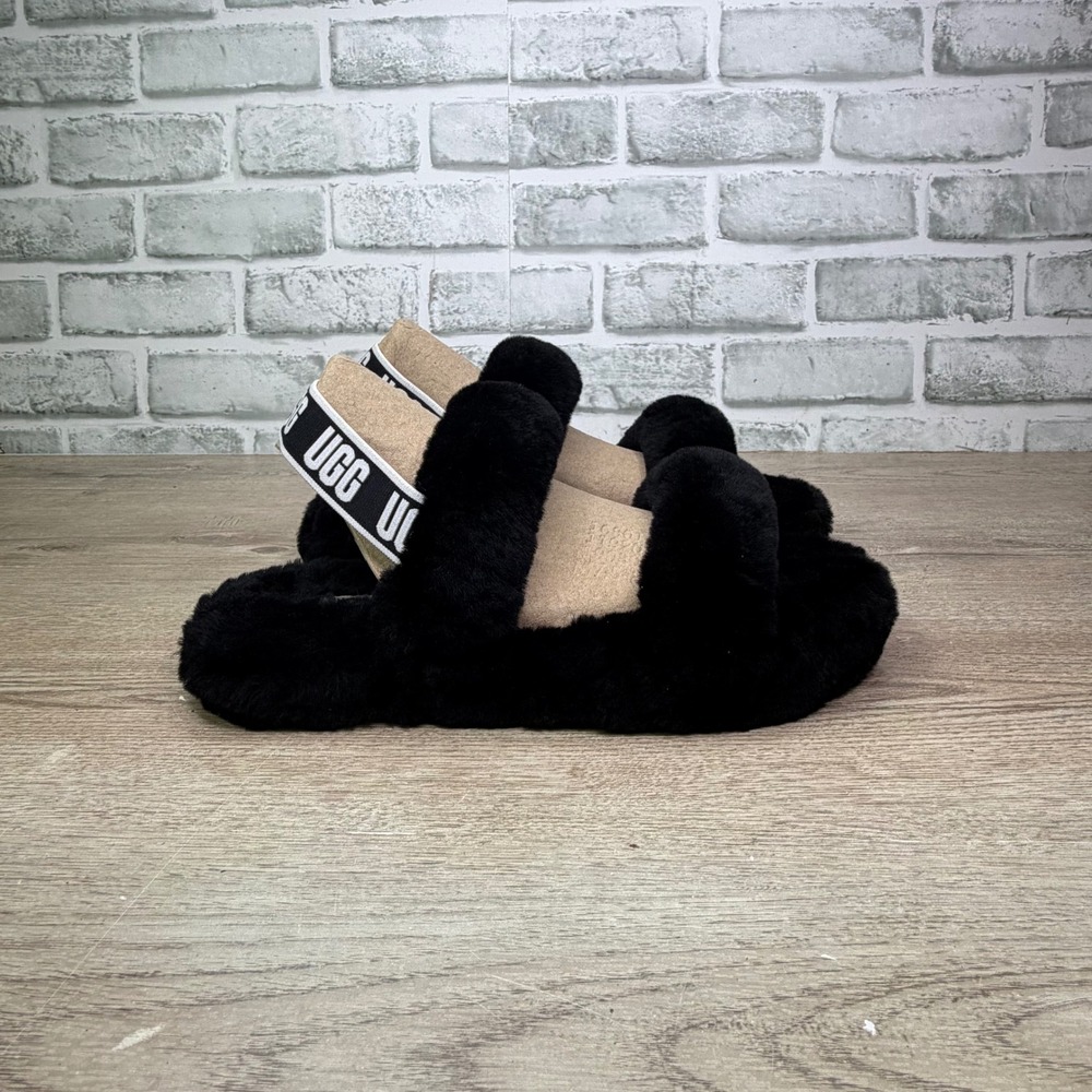 UGG Oh Fluffita Black Sheepskin Slingback Slide 5